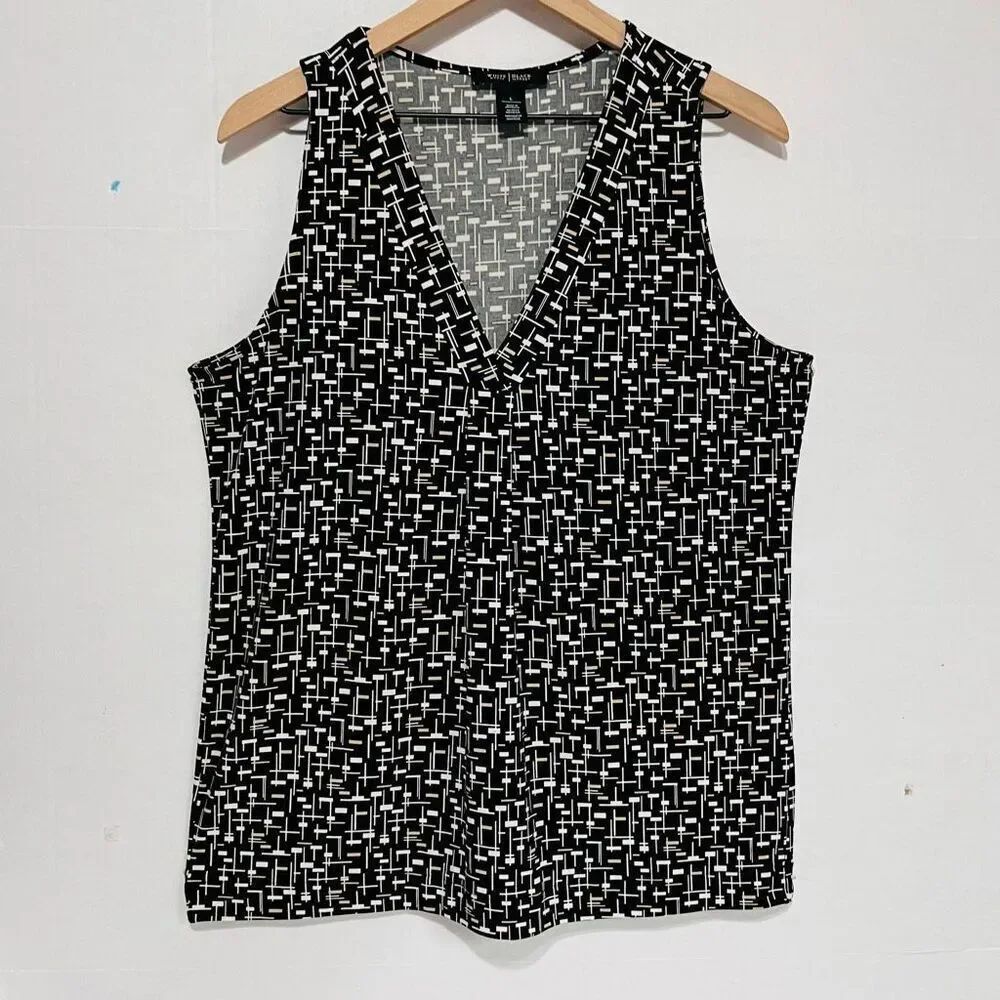 White House Black Market Black Geometric Sleeveless Top   Size L